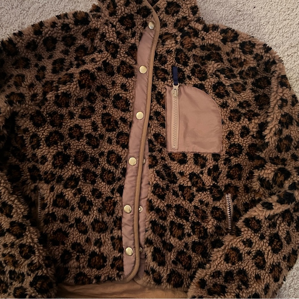 Crewcuts Girls Size Large Sherpa Leopard Print with Gold Accents